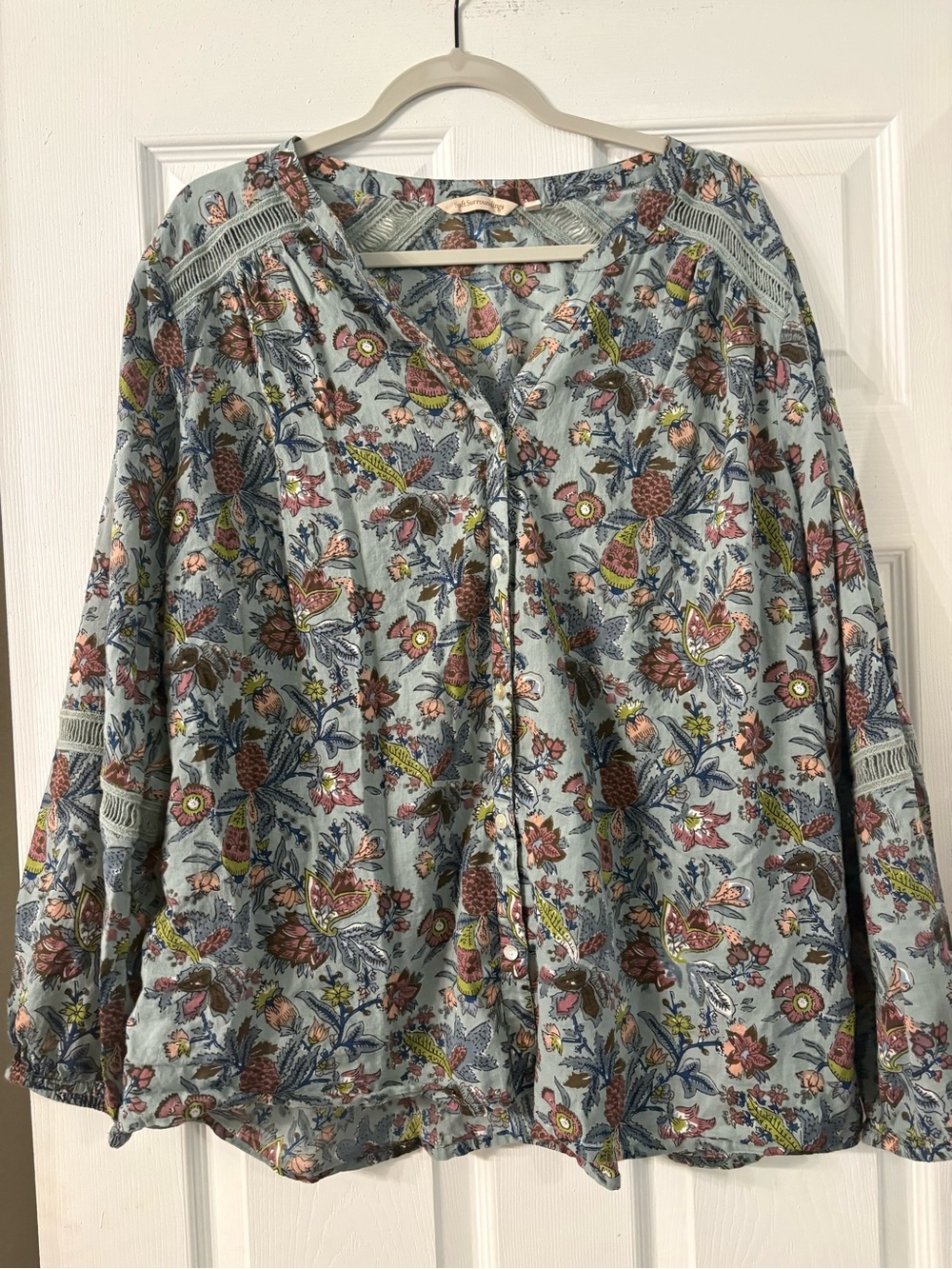 Soft Surroundings Floral Paisley Button Front Tunic Top 2X